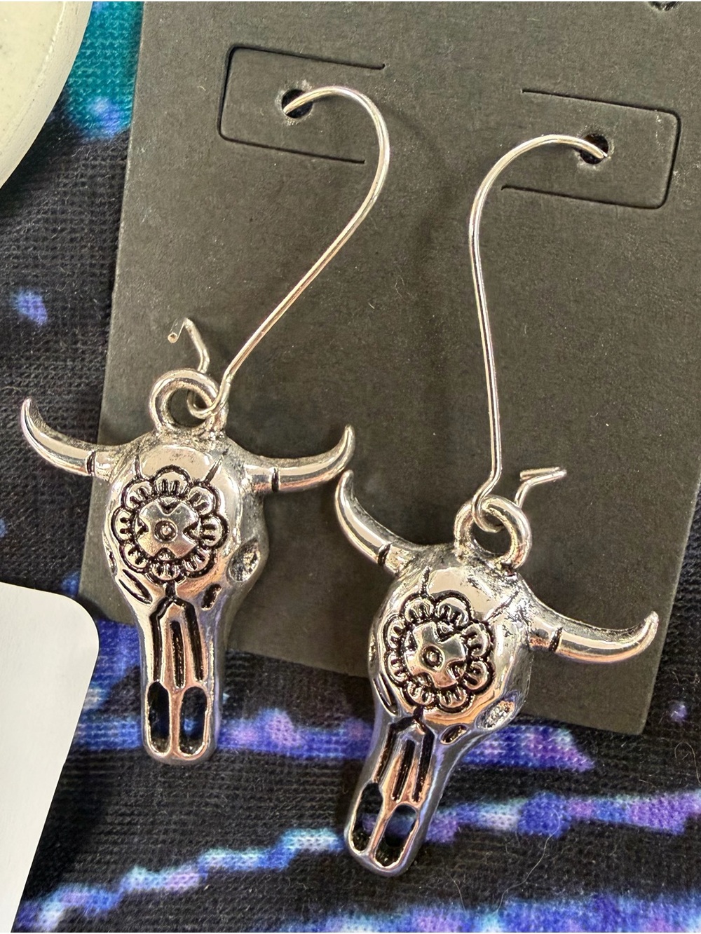 Silver toned Western Skull Dangle Earrings - Set of 2 Pairs-S - Picture 4 of 7